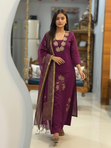 Image of ANNI Designer Women's Rayon Viscose Straight fit Printed Embroidered Kurta with Pant & Dupatta | Ethnic Kurta Set for Women | Daily, Office & Festive Traditional