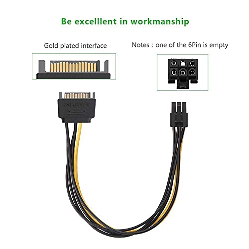Image of SATA 15-Pin to 6-Pin PCIe Power Cable - 8-Inch GPU Power Adapter for PCI Express Graphics Card - High-Performance SATA to PCIe Connector for Desktop PC