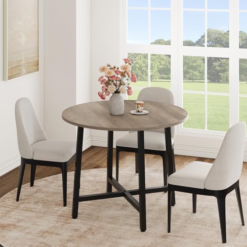Image of IDEALHOUSE 31.5 Inch Round Dining Table for 2-4, Small Kitchen Dining Room Table for Space Saving, Wood Circle Kitchen Table with Sturdy Metal Frame (No Chairs)