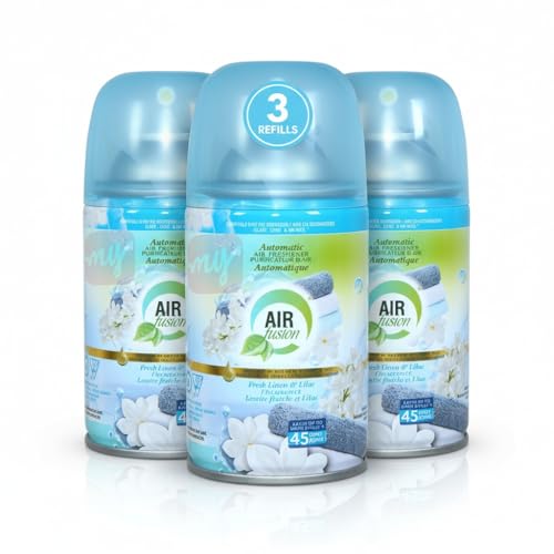 Air Fusion Automatic Spray Air Freshener Refill Aerosol Linen & Lilac 5 Oz 3 Pack (Linen & Lilac 3 Pack)
