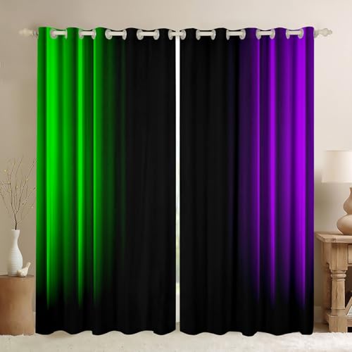 Feelyou Abstract Ombre Decorations Curtains for Kids Teens Women Green Purple and Black Window Drapes Treatments Geometric Modern Window Curtains Bedroom, 42W X 63L,2 Panels