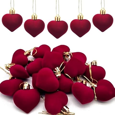 18 Pieces Valentine's Day Velvet Heart Ornaments Red Heart Shaped Baubles Hanging Ornaments Valentine's Day Hanging Ornaments for Valentine's Day Wedding Anniversary Party Decor Cover