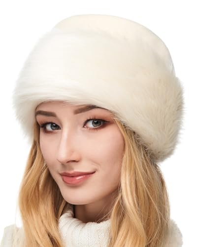 Futrzane Classic Gorro Mongol - Gorros Invierno Mujer Lana - Sombrero de Piel (S, Crudo - Crudo Classic)