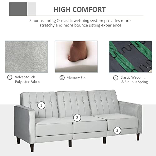 Homcom Upholstered L-Shaped Sofa Bed, Reversible Sectional Recliner Sofa Set, Velvet-Feel Sleeper Futon With Footstool, Grey #TOP6