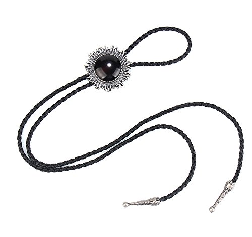 Image of Western Black Bolo Tie for Men and Women,Native American Leather Bolo Tie String
