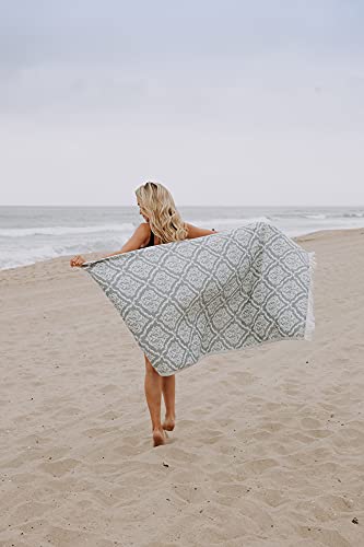 Infusezen Damask Turkish Towel Made From 100% Cotton - Hammam Fouta Towel Lightweight Pool, Gym, Travel Towel - Thin & Absorbent Peshtemal Beach Bath Towels – Large 65” X 34” (Blue) #TOP3