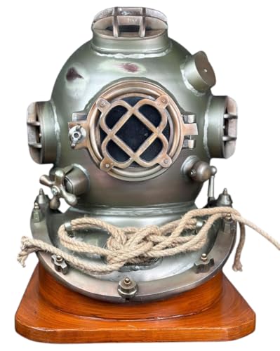 Vintage Scuba Diver Helmet with Stand - Antique Divers Helmet Decor - Nautical Maritime Shipwreck Display - Heavy Solid Brass Mark V Deep Sea Diving Helmet Replica - Home Bar Office Decoration