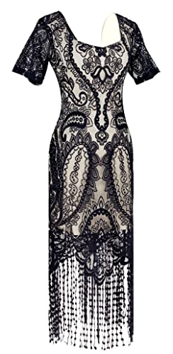 Image of Women 1920s Gatsby Flapper Dress Sexy Open Back Strap Fringed Cocktail Party Dress with 20s Accessories