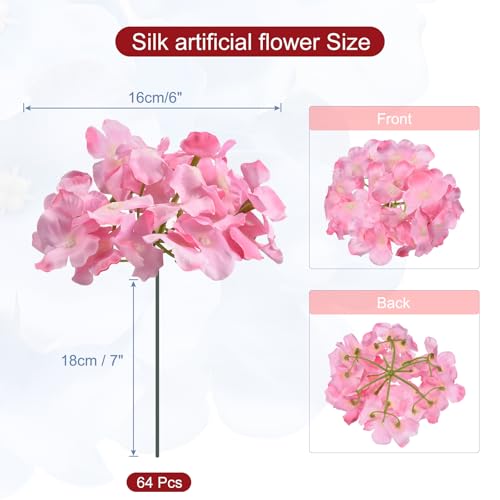 MECCANIXITY Silk Artificial Hydrangea Flowers, Deep Pink Artificial Flowers Heads with Stems, Full Hydrangea Flowers for Wedding Centerpieces, Party Decoration 64 Set by MECCANIXITY - Image 2