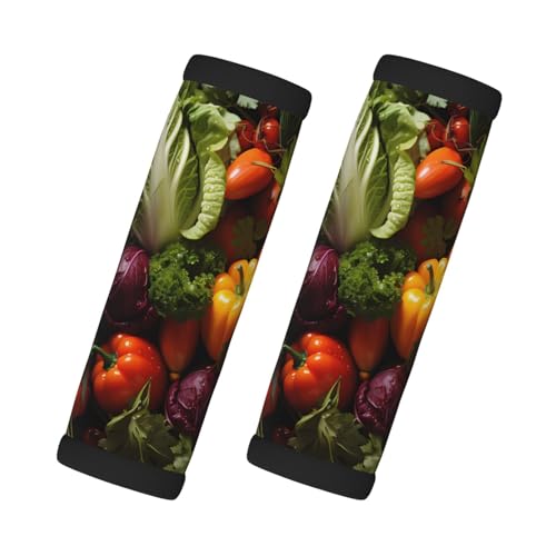 2 Pcs Luggage Handle Wraps, Lots of fresh vegetables Print Grip Handle Cover/Travel Bag Identifier for Suitcase Accessories