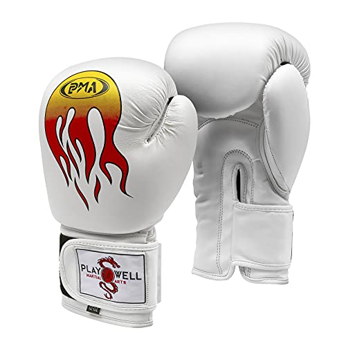 Gants de boxe blanc 12oz Série Pro Flammes au design soigné et robuste