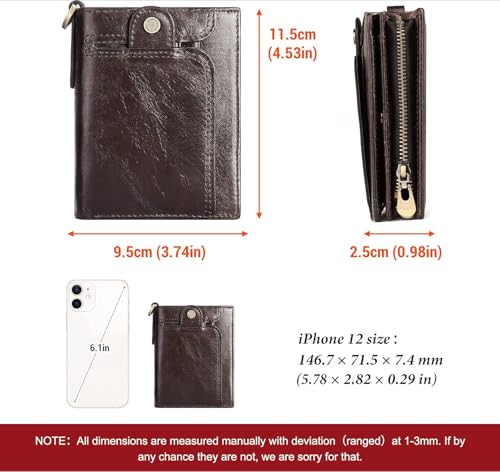 Real Leather Wallet for Men Bifold RFID Blocking with Chain Coffee (1-Coffee)3