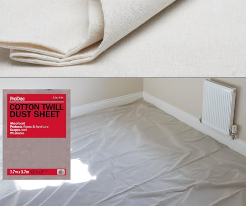 ProDec 12ft x 12ft Cotton Dust Sheet for Decorating, Carpet Protector - Washable Drop Cloth, Paint Shield, Painting Sheets, Heavy Duty Dust Sheets for Furniture, Paint Cloth