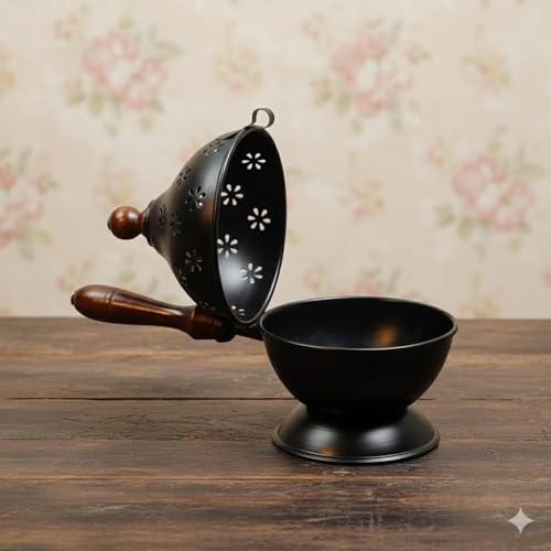 Image of Stylish Metal Dhoop Holder Incense Burner Loban Dani Dhoop Dani Aarti Metal Loban Dhoop Dani /Dhoop Dani Stand Burner for Home Office Temple Puja. (Black)
