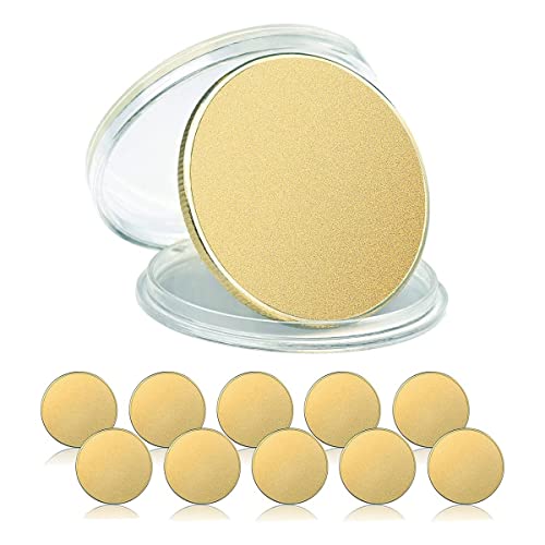 Hopbucan 10 Pcs Blank, Engraving Blanks Coins, 40mm Diameter with Acrylic Protection Box (Brass), Gold