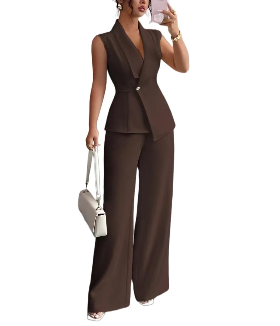 Ensemble Femme Chic Et Elegant Ensemble Deux Pièces Pour Femme Tailleur-Pantalon Deux Pièces Élégant Et Décontracté Idéal Pour Le Travail Ou Le Bureau Parfait Pour Une Invitée À Un Mariage