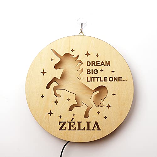 Lámpara nocturna infantil de madera personalizada unicornio miniatura 4