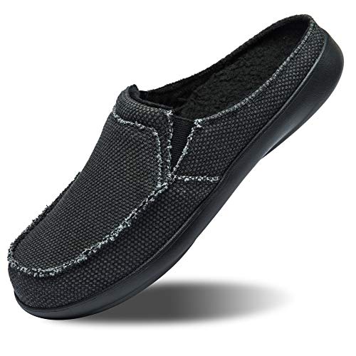ADAX Men's Plantar Fasciitis & Pain Relief Orthotic Slippers with Arch Support (Size:US 7-US 14), All Black, 10.5