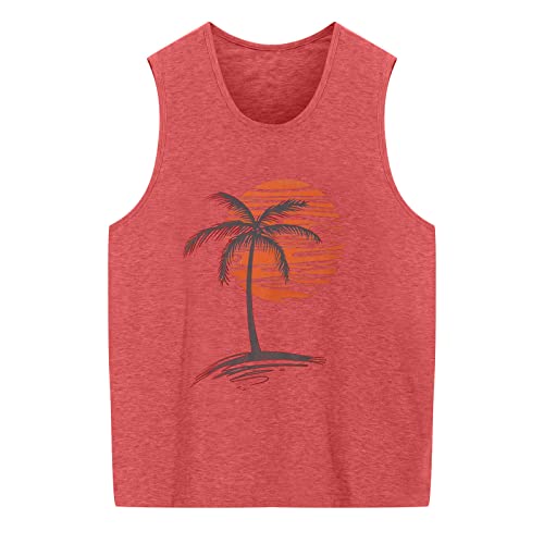 Narhbrg Palm Tree Tanks Tops For Mens Cool Printed Graphic Sleeveless Tank Top Muscle Shirt For Workout Gym Jogging Red #TOP2