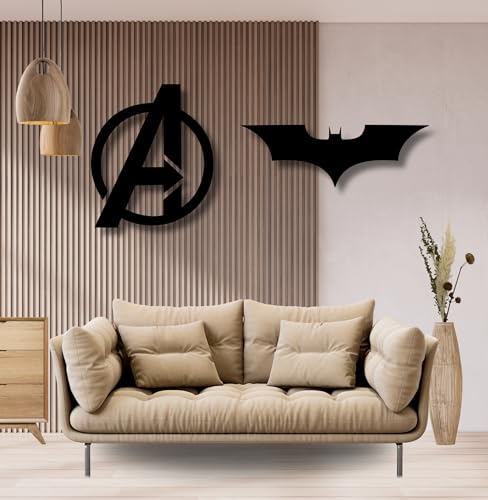 Image of TWIGGY Superhero 6mm MDF Wooden Wall Decor Set for Home, Office, or Gaming Room, Gift, Anime (pack of 2 | The Avengers, The Dark Knight)