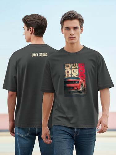Image of BULLMER Peach Trendy Front Printed oversized Round Neck T-shirt for men