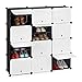 Relaxdays Scarpiera in Plastica, 24 Scomparti Chiusi con Ante, Scaffale Porta Scarpe, HxLxP: 125x125x32 cm, 80% 10% Ferro, Nero-Bianco, 1 pz
