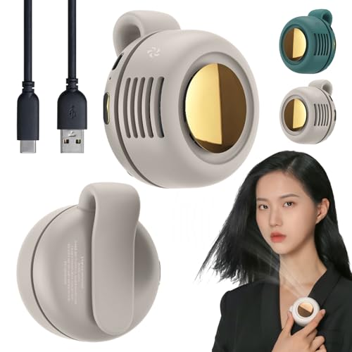 liucocotos Portable Silent Mini Bladeless Fan Clip On - 900mAh USB-C Rechargeable, 3 Speeds Hands-Free Neck Fan, Adjustable Wind Direction, Ultra-Quiet Personal Shirt Fan (Beige)