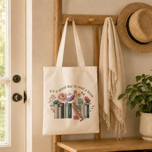 YTTRVHIH Canvas Tote Bag Aesthetic, It's A Good Day to Read A Book, Reusable Grocery Shopping Bags, Aesthetic Canvas Tote Bag for Shopping Grocery, Beautiful And Delicate Gifts — view 5