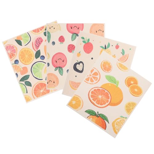 CORHAD Paños de Cocina con Diseño de Frutas, Súper Absorbentes Secado Rápido, 4 Piezas Reutilizables de Fibra de Madera para Limpiar y Secar Superficies