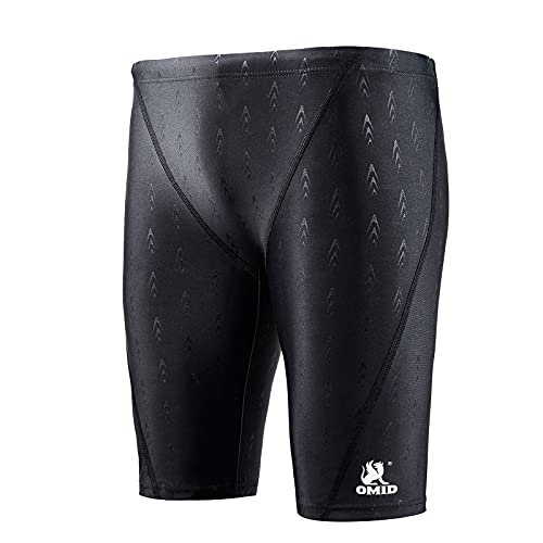 OMID Men's Swimming Jammers Endurance+ Quick Dry Swimsuit Solid Swim Jammers for Men, Black-1257, 2XL,Waist 31''-34''