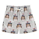 Selerdon Quick Dry Swim Trunks 4th of July Sheltie Dog Grey for Boy Kids Summer Fashion Beach Shorts with Adjustable Waist and Side Pocket for Daily Wear Outdoor Play XS