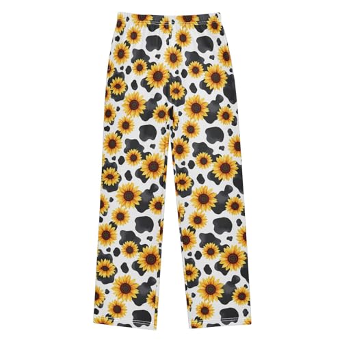 ALAZA Sunflower Cow Print Floral Pajama Lounge Pants Long Sleep Pajama Bottoms with Pockets