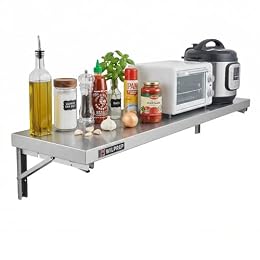 Wilprep Stainless Steel Shelf, 12"x 48" Folding Shelf Commercial Shelf for Kitchen Wall, 220lb Metal Foldable Storage Shelf with & Support Brackets for Restaurant Kitchen Laundry Room Garage