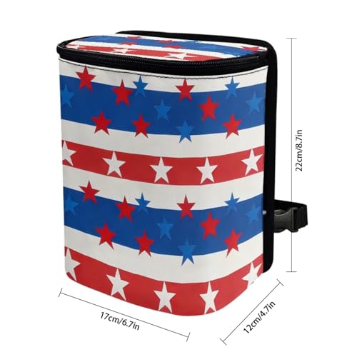 Image of Talayituse American Flag Star Print Car Trash Can with Lid, 4th of July Leak Proof Auto Trash Bag Hanging Vehicle Garbage Can Multipurpose Storage Container for Back Seat Road Trip