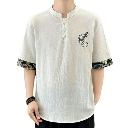 Chemise brodée dragon haut de gamme lin et coton finitions soignées