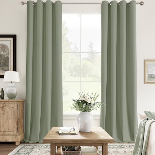 ChrisDowa Sage Green Blackout Curtains 96 Inches Long 2 Panels for Bedroom