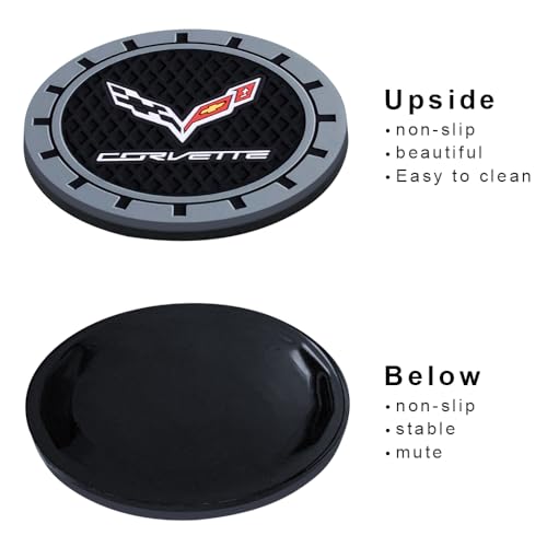 Image of Black Silicone Car Coasters for Corvette Series Series Non-Slip Car Cup Holder Coasters,Car Interior Accessory for Car Cup Holder 2.75IN 2Pack