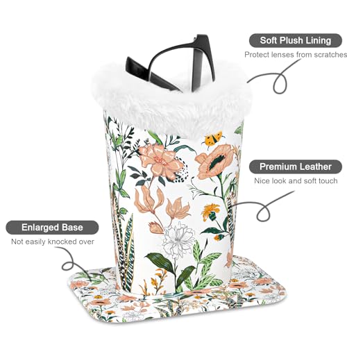 Image of Eyeglasses Holder,Plush Lined PU Leather Pattern Stand Case with Magnetic Base, Unisex for Women Men, Colorful Small Flowers