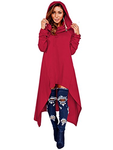 Xuan2Xuan3 Womens Kangaroo Pockets Loose Hoodies Sweatshirts Outerwear Coat Dress, Wine Red, XXXX-Large