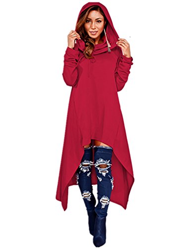 Xuan2Xuan3 Womens Kangaroo Pockets Loose Hoodies Sweatshirts Outerwear Coat Dress,Wine Red,Small