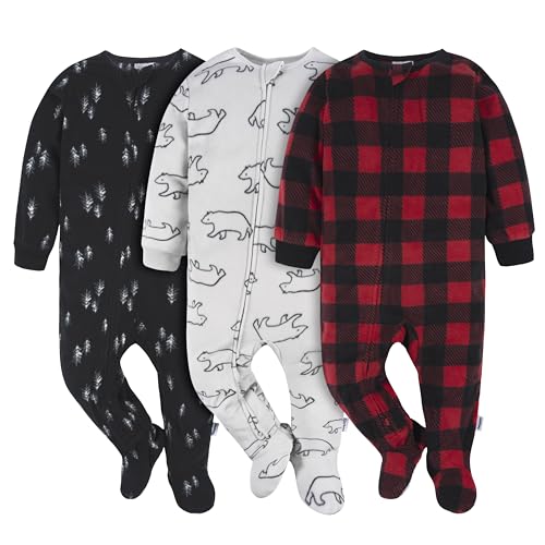 Image of Gerber unisex-baby Fleece Footed Pajamas 3-pack