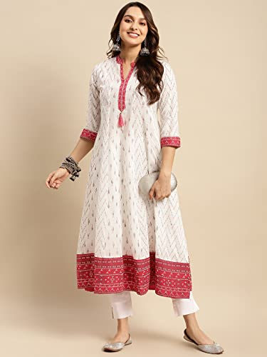 Image of rangita Women's Cotton Relaxed Fit Anarkali Calf Length Printed Kurti | Kurta