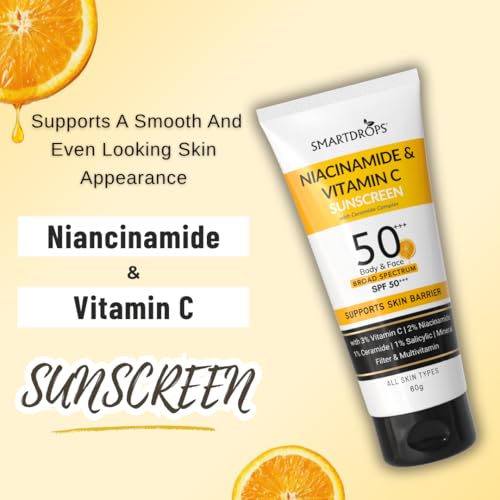 Image of SPF 50+++ PA+++ Broad Spectrum Sunscreen Lotion with Niacinamide and Vitamin C, Lightweight Daily Sunscreen for Face, Neck and Body, Men and Women Use | 60ml (Pack of 3)