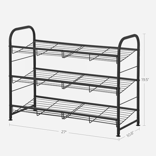 Image of SONGMICS Shoe Rack, 3 Tier Shoe Organizer for Closet, Holds up to 12 Pairs of Shoes, Shoe Rack for Front Door Entrance, Metal Shoe Shelf with Adjustable Tilt Angle, for Entryway, Garage, Black