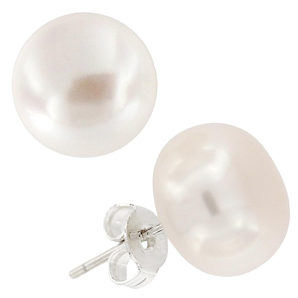 CORAZON DE PLATA Pendientes perla mujer, perla cultivada tornasolada de agua dulce, pendientes de plata de ley 925, disponible en 8 tallas, desde 4mm hasta 11 mm.