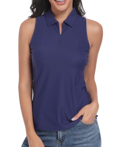 Polo sans manches femme débardeur de sport respirant zippé anti-UV