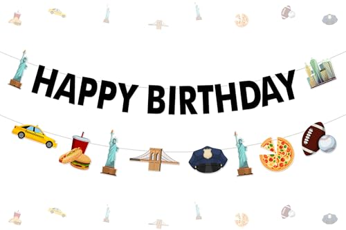 Cheerupp New York City Theme Party Decorations, Cityscape Happy Birthday Garland, American Landmarks Banner Party Sign for Birthday Party Decor Supplies