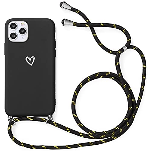  Yoedge Cover con cordoncino per Apple iPhone 7 Plus /8 Plus, in morbido silicone opaco con collana regolabile a catena portatile cuore bianco fantasia custodia per iPhone 7plus (5,5 pollici), nero