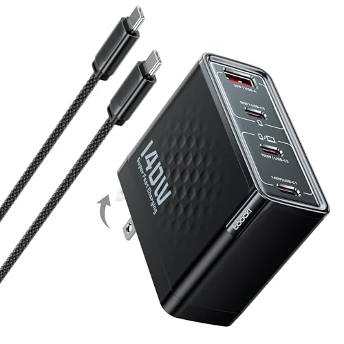 Image of Toocki 140W USB C Charger Block, 4-Port GaN Fast Charging Foldable Compact Wall Charger for MacBook Pro /Air, iPhone 16 Pro Max, iPad Pro, Galaxy S24 /Ultra, Steam Deck, Google Pixelbook