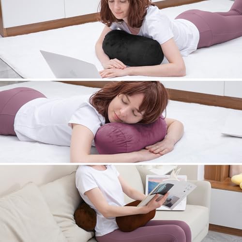 1 MIDDLE ONE Bolster Pillow with Removable Velvet Cover, Round Cylinder Neck Roll Pillow for Head, Back, Leg Support, Decorative Bed and Couch Pillow 16 x 6 Inches (Purple) by 1 MIDDLE ONE - Used condition - Image 3